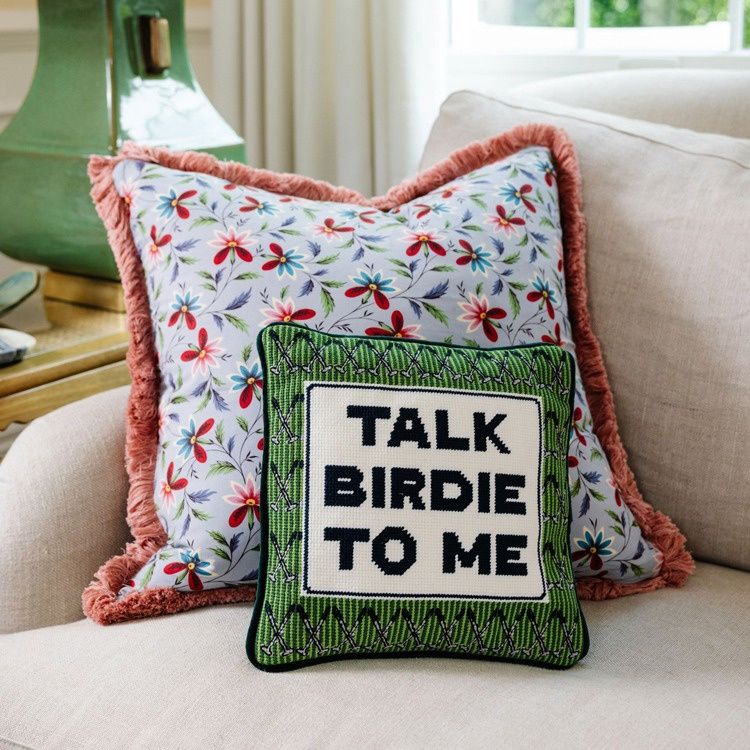 "Talke Birdie To Me" Needlepoint Pillow; 11" x 11"