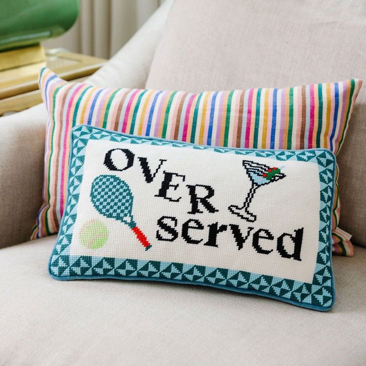 "Over Served" Needlepoint Pillow; 9" x 15"