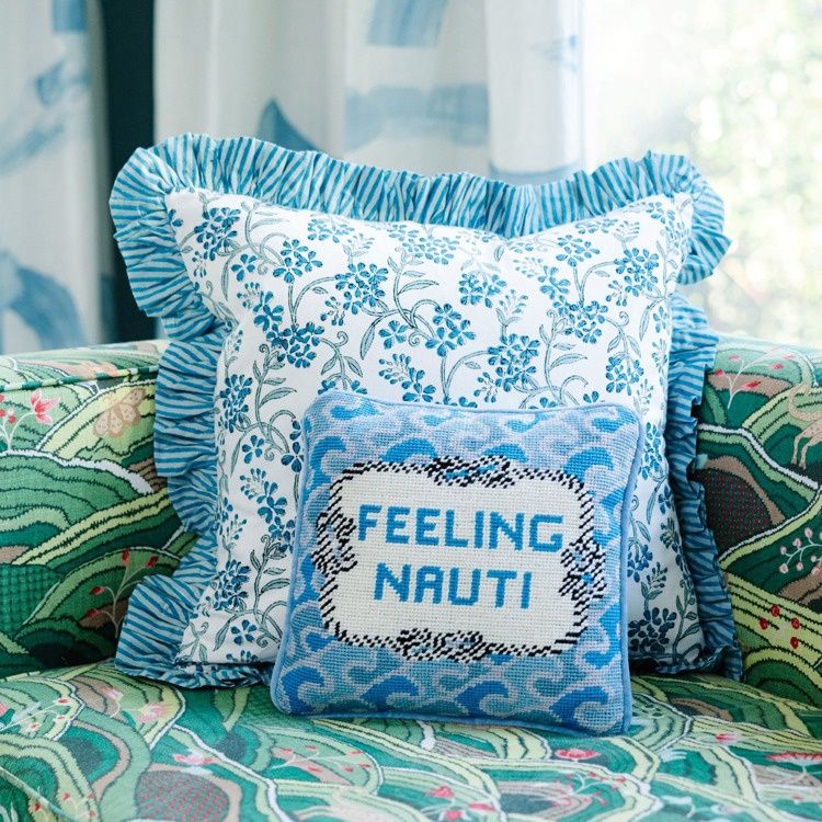"Feeling Nauti" Needlepoint Pillow; 11" x 11"