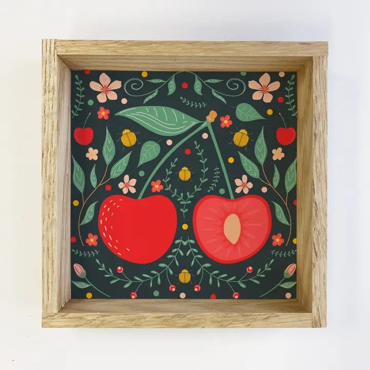 Folk Art Cherry Shelf Decor