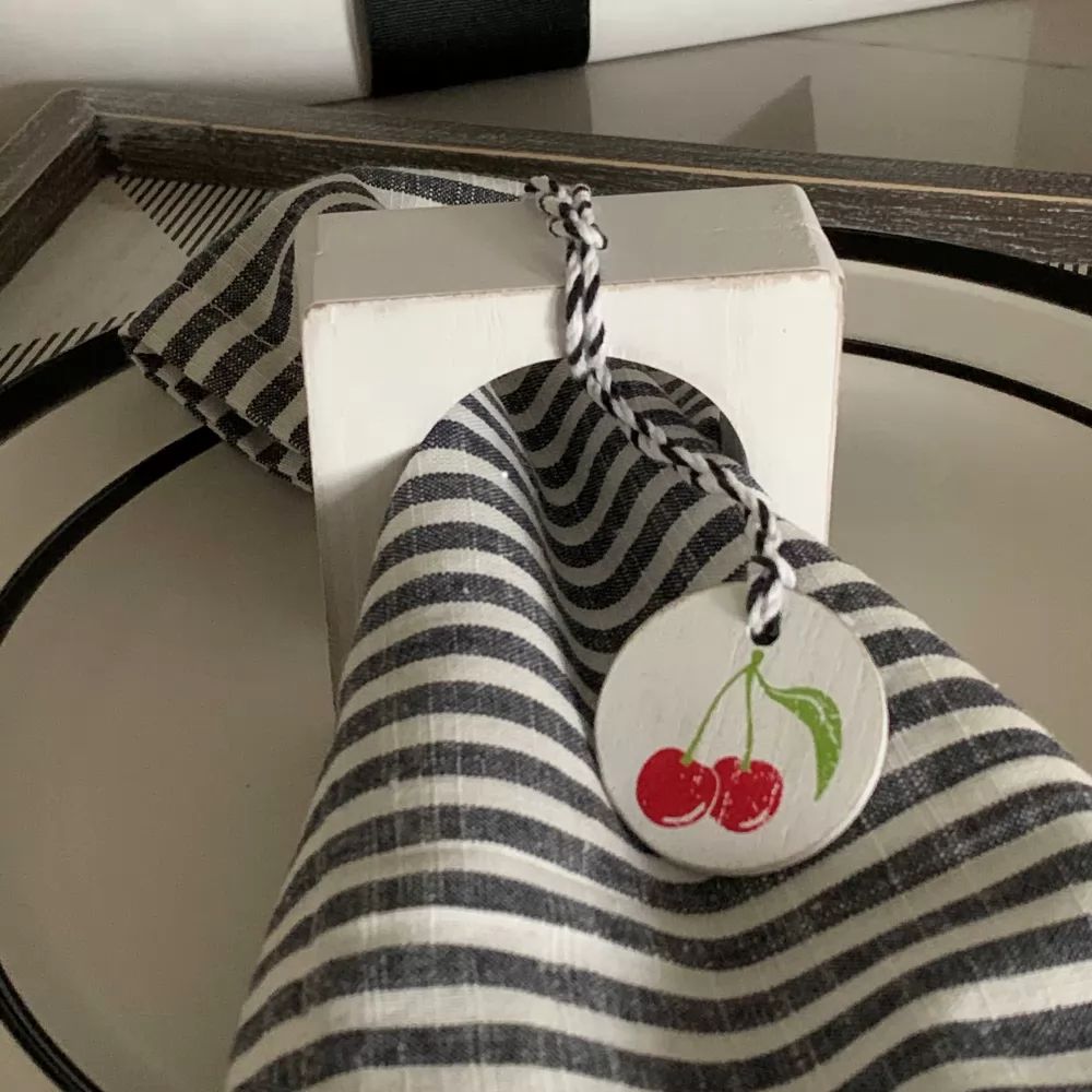 Wood Napkin Ring  w/Cherry Embellishment; 3"x3"x1"