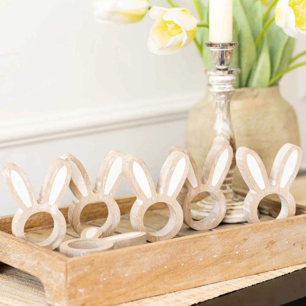 Bunny Ear Wood Napkin Rings; Set of Six