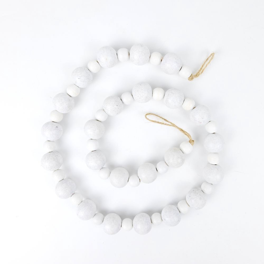 Bamboo Wood Garland; White Beads