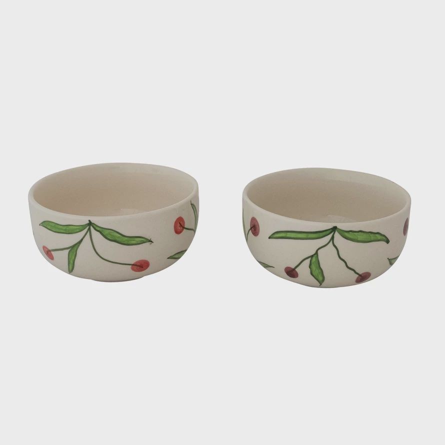 Hand-Painted Stoneware Bowl with Cherries
