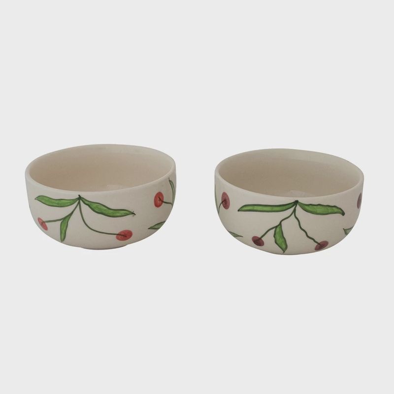 Hand-Painted Stoneware Bowl with Cherries