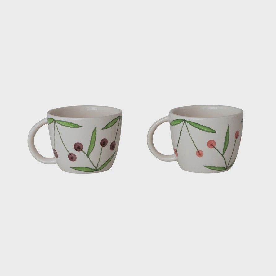 Hand-Painted Stoneware Mug with Cherries
