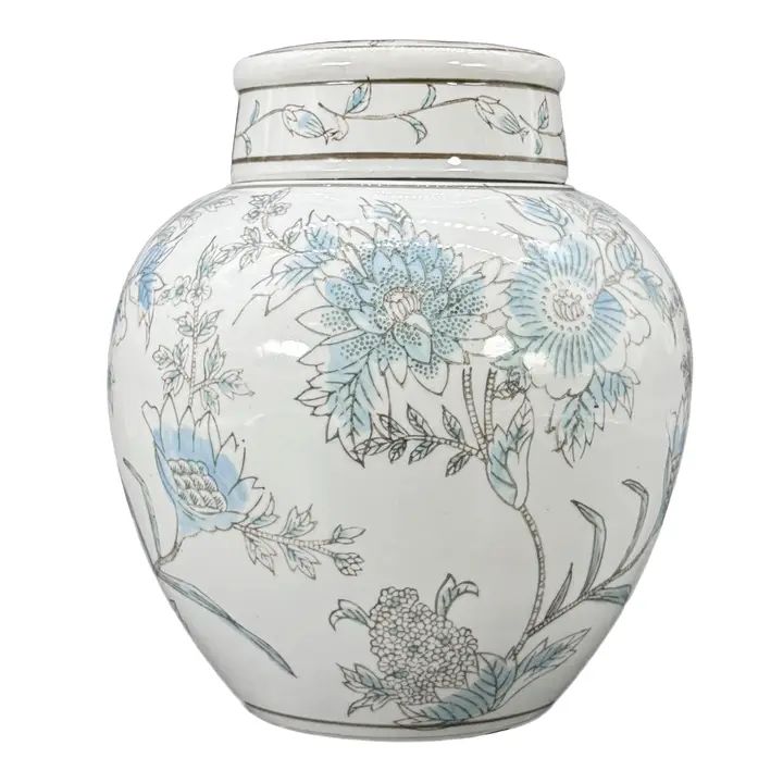 White and Blue Chinoiserie Ceramic Urn; 10 White and Blue Chinoiserie Ceramic Urn; 10"