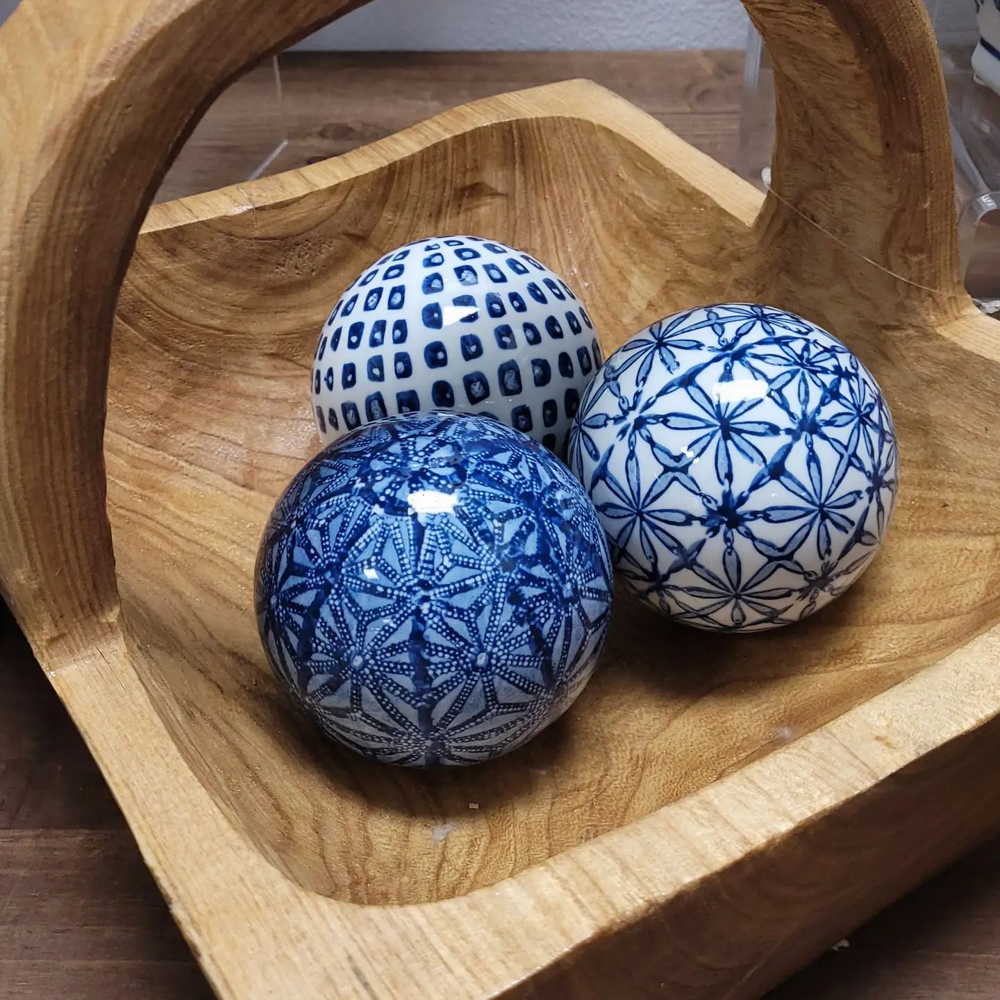 Ceramice Vase Filler Chinoiserie Balls; Set of Three; Blue and White Ceramice Vase Filler Chinoiserie Balls; Set of Three; Blue and White