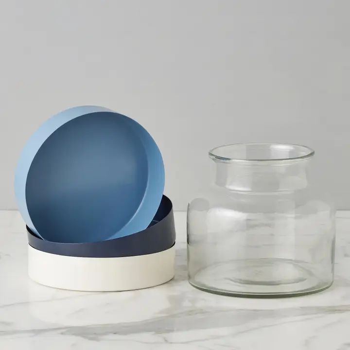 Glass Vase W/ 3 in 1 Maritime Color Bases; Set of 3