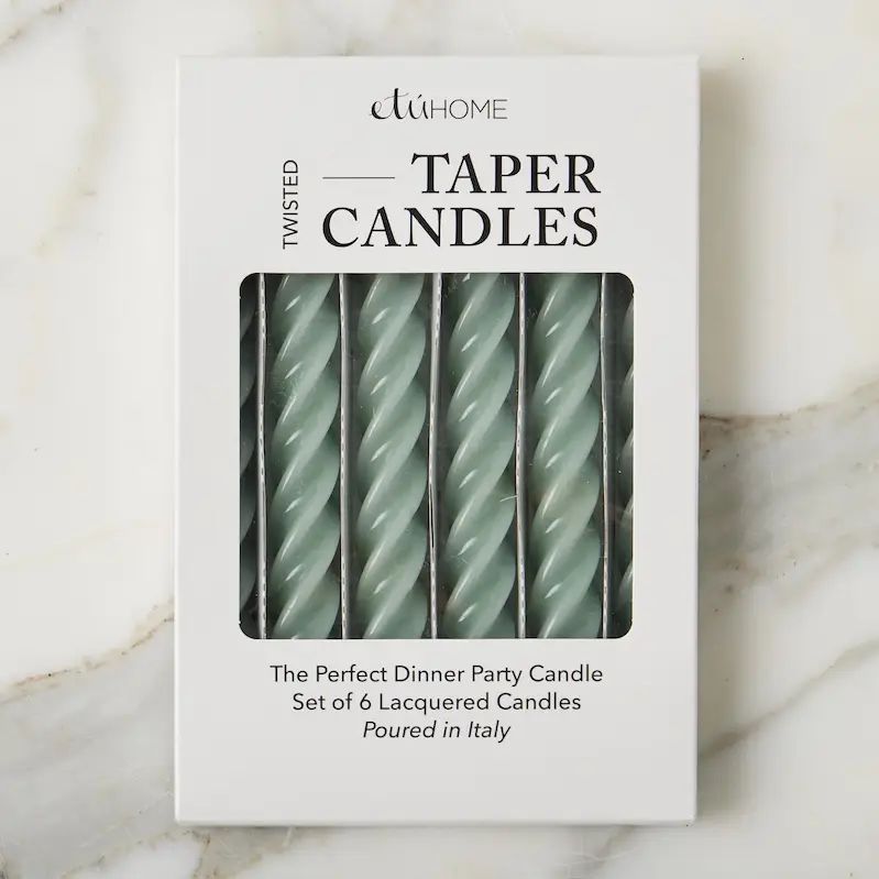 Twisted Taper Candles; Set of Six; Sage Green