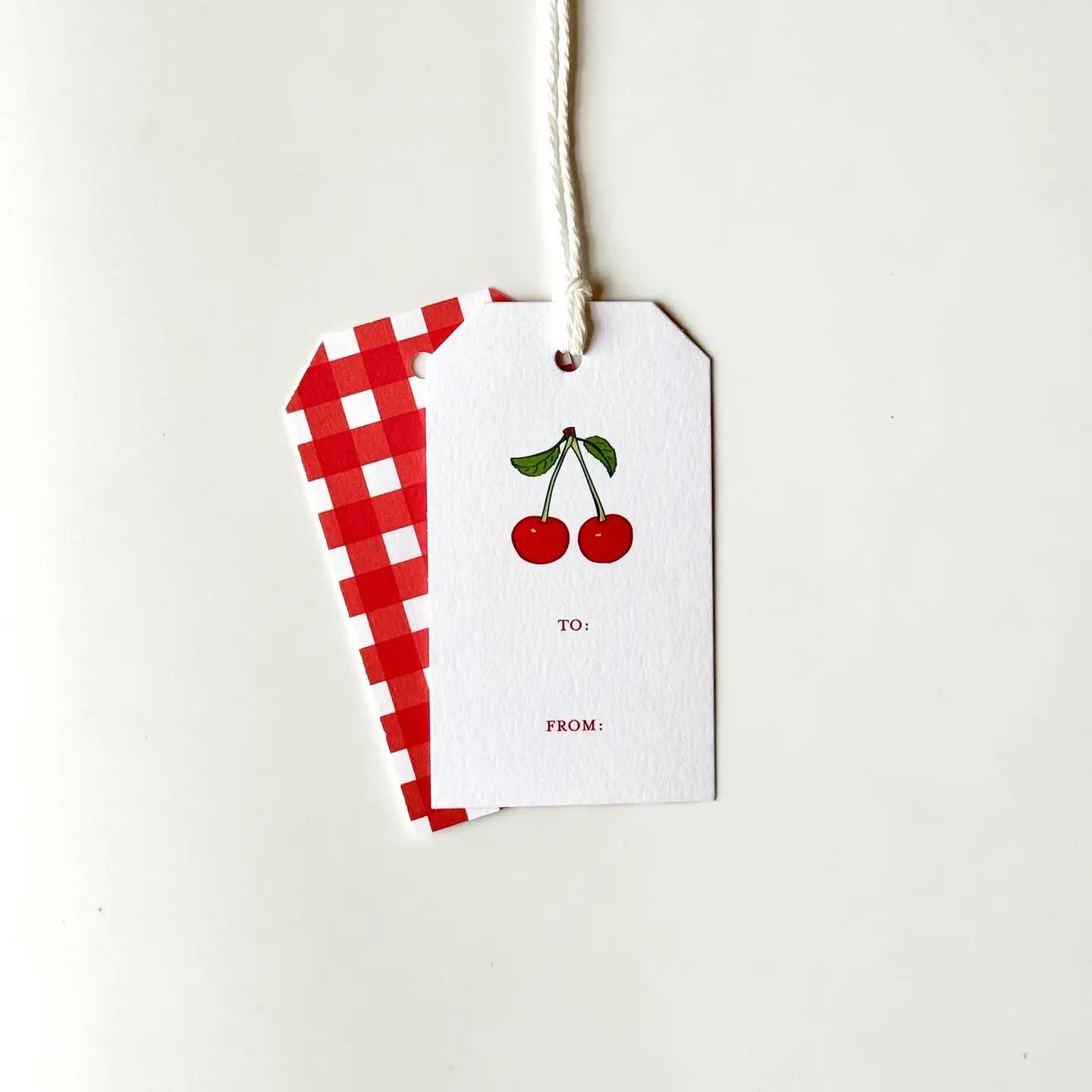 Cherry Gift Tags; Set of 8, w/Twine