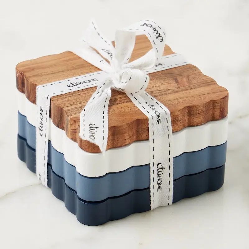 Scalloped Wood Coasters, Square, Maritime Colors