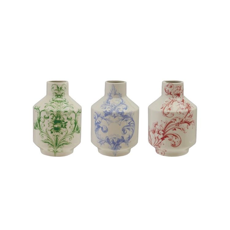 Stoneware Vase W Design, Multi Color