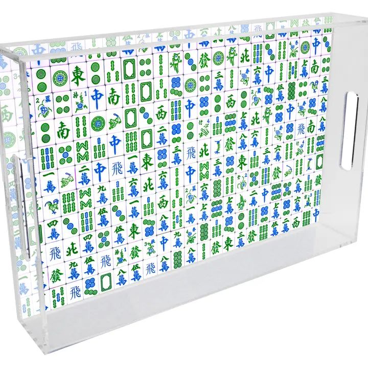 Blue and Green Mahjong Lucite Serving Tray: 8.5" x 11"