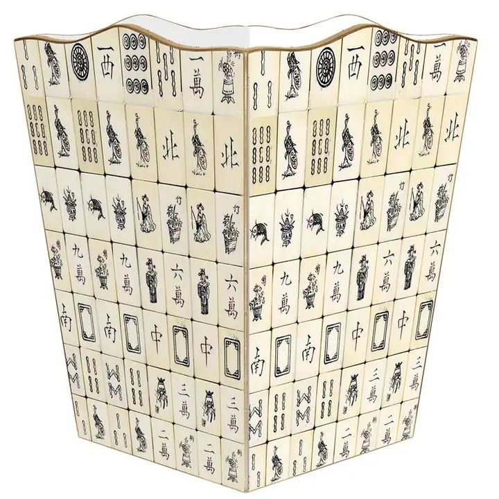 Antique Tile Waste Basket; Scalloped Top