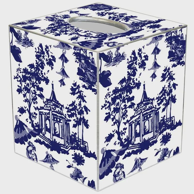 Chinoiserie Pagoda in Blue Tissue Box Cover