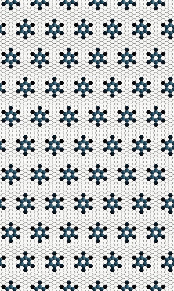 C+H Vinyl Rug; Blue and White Tiles; 36" x 60"