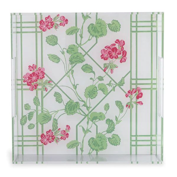 Geranium Trellis Tray; Lucite 15" x 15"