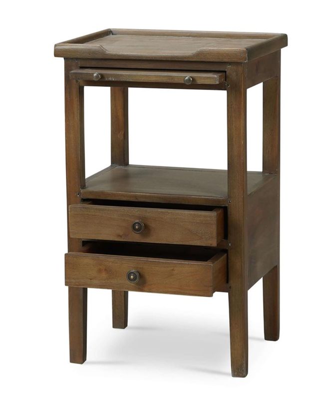 Eton 2 Drawer Side Table w/Pull Out Shelf; Brown Finish