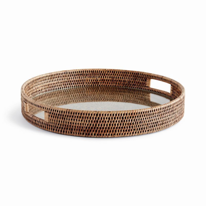 BURMA RATTAN ROUND SERVING TRAY LARGE BURMA RATTAN ROUND SERVING TRAY LARGE
