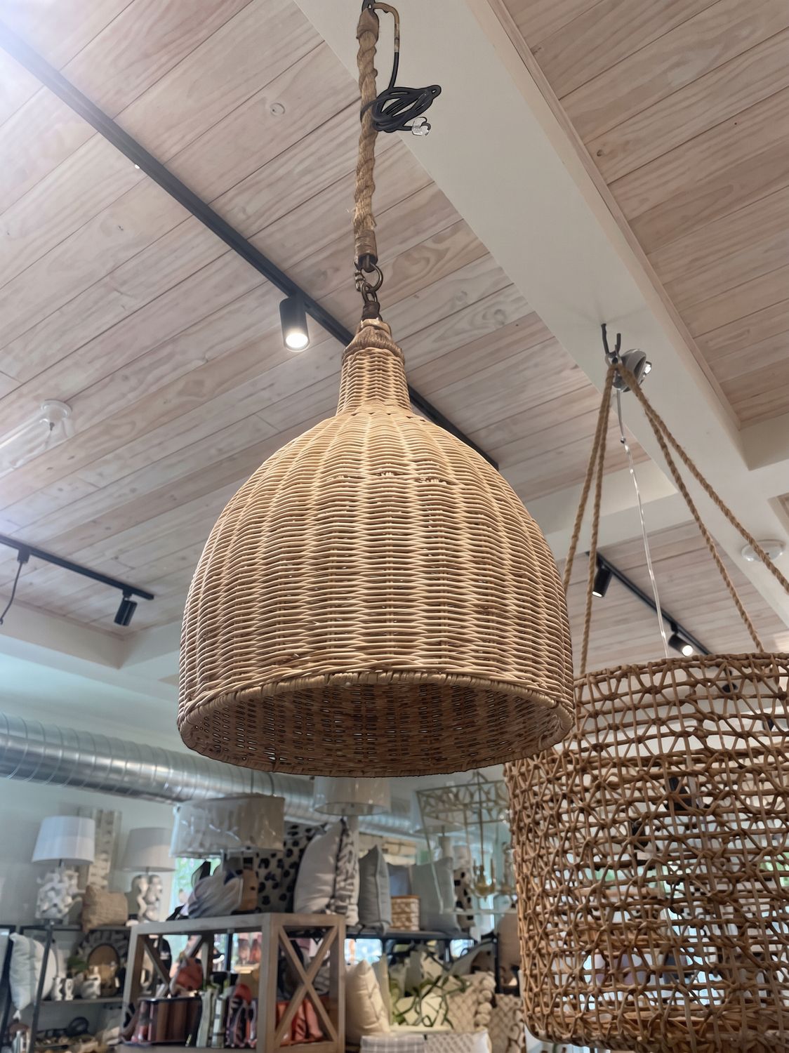 Rattan Pendant; White Wash
