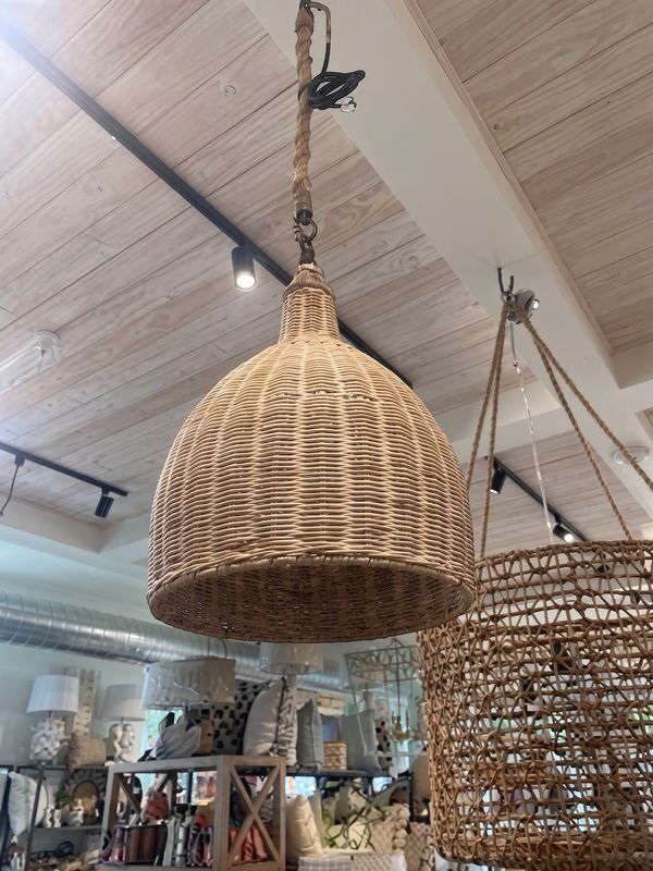 Rattan Pendant; White Wash