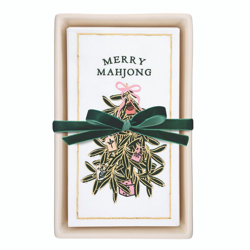 Ceramic Guest Napkin Tray + Napkins - Merry Mahjong Ceramic Guest Napkin Tray + Napkins - Merry Mahjong