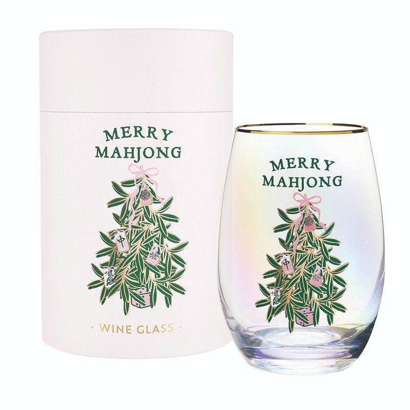 Gold Foil Stemless Wine Glass - Merry Mahjong