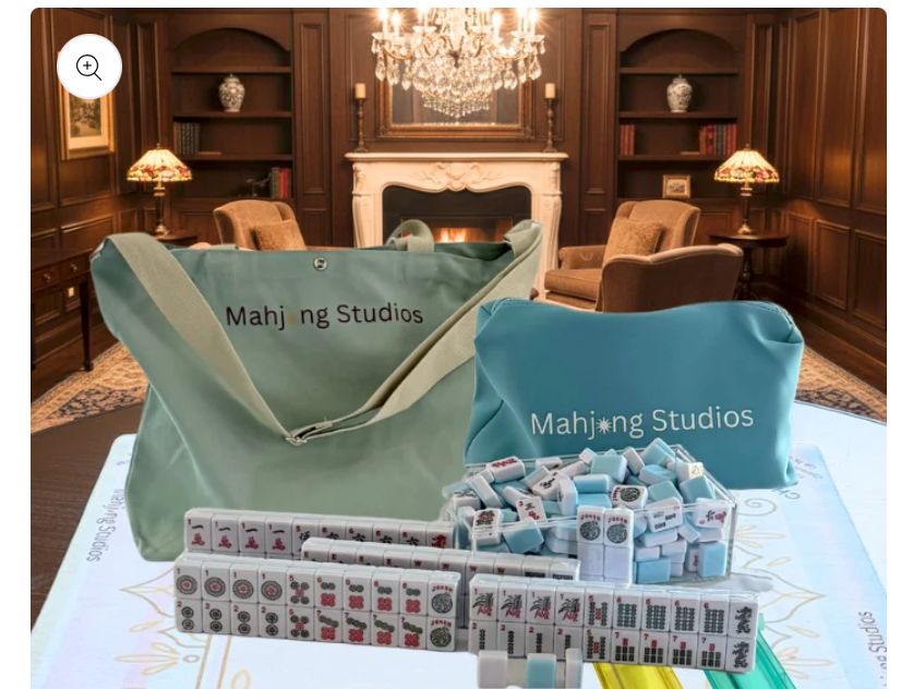 Mah Jong Tile Bundle; Blue/Green Bag, Clear Racks, 166 Tiles