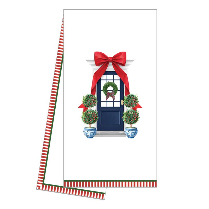 In Stock WH Hostess Cotton Tea Towel | Christmas Bow Front Door: Default Title