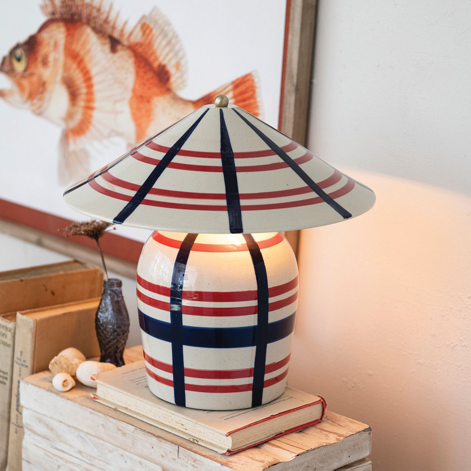Hand Painted Stoneware Lamp; Inline Switch Hand Painted Stoneware Lamp; Inline Switch