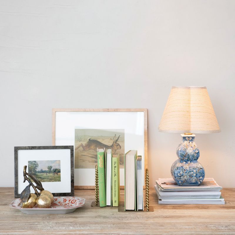 Hand-Painted Stoneware Lamp w/Faux Raffia Shade & Inline