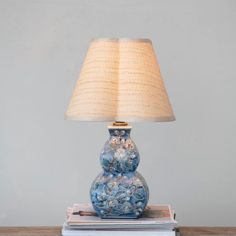 Hand-Painted Stoneware Lamp w/Faux Raffia Shade & Inline