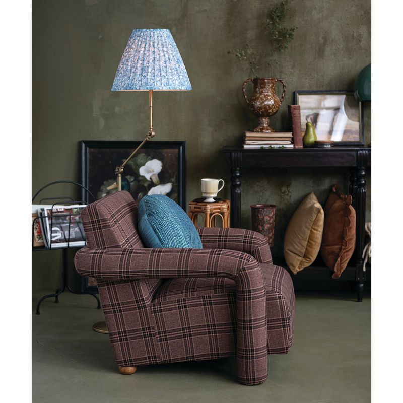 Floor Lamp; Articulating w/Linen Shade and Inline Foot Switch