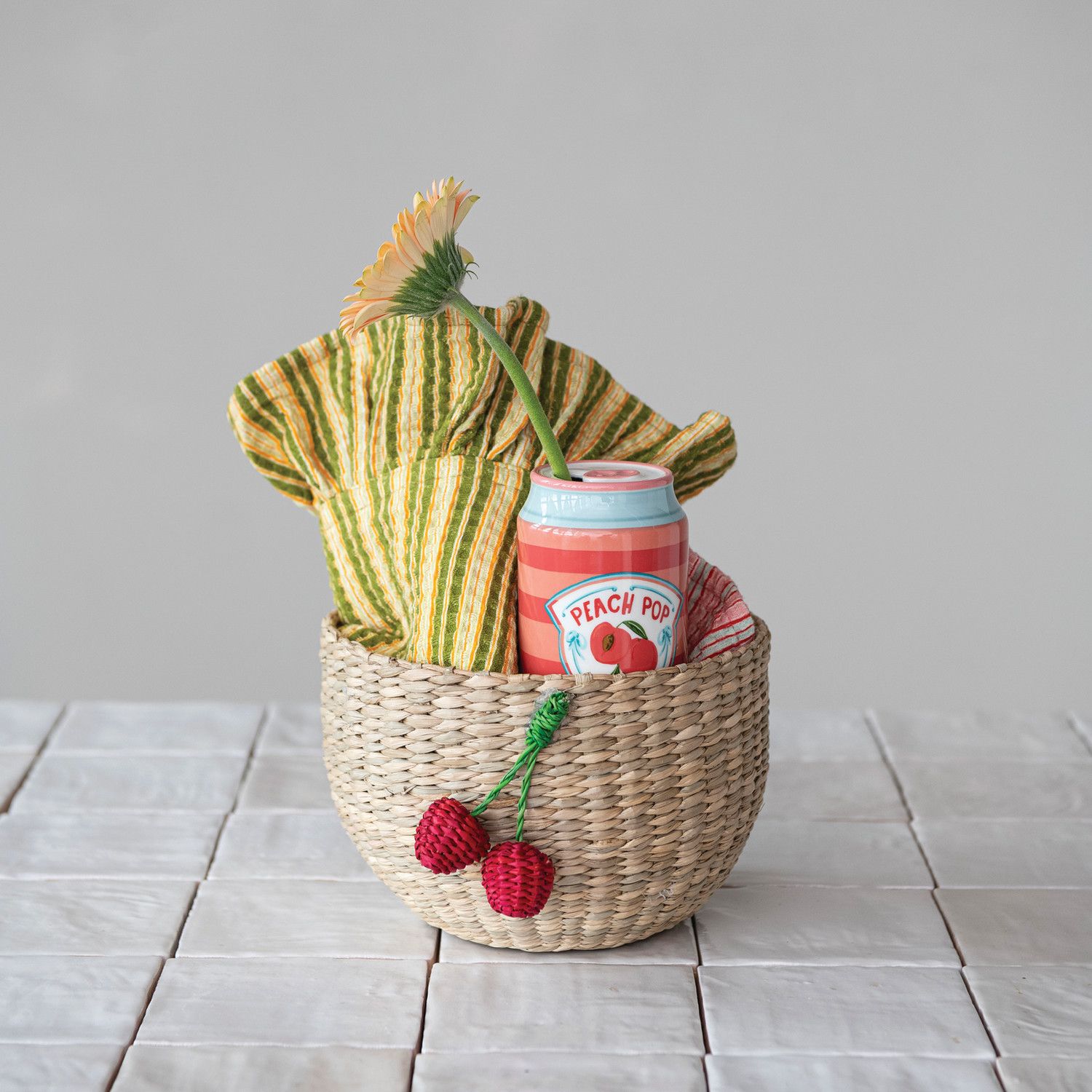 Seagrass Basket With Cherries Seagrass Basket With Cherries