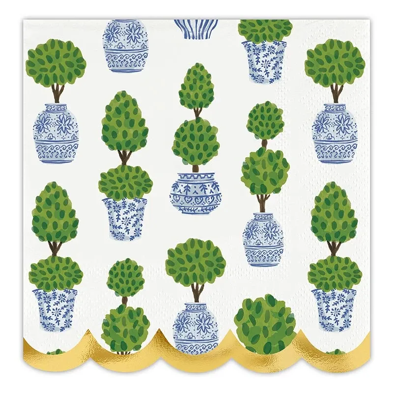 Scalloped Cocktail Napkins - Topiaries