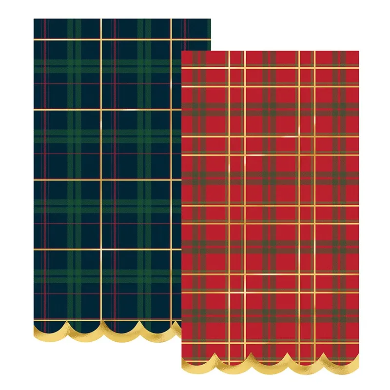 Scalloped Paper Guest Napkins - Plaid