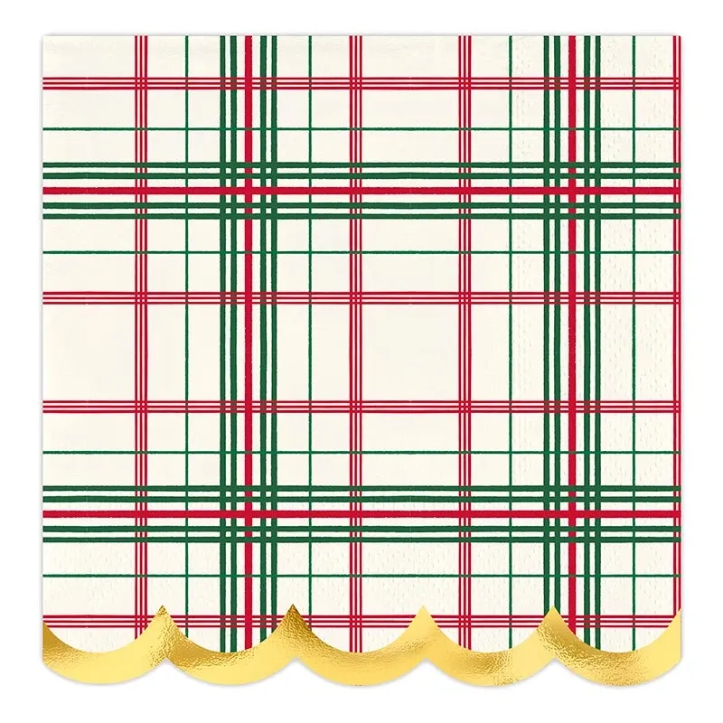 Scalloped Cocktail Napkins - Ivory Plaid Scalloped Cocktail Napkins - Ivory Plaid