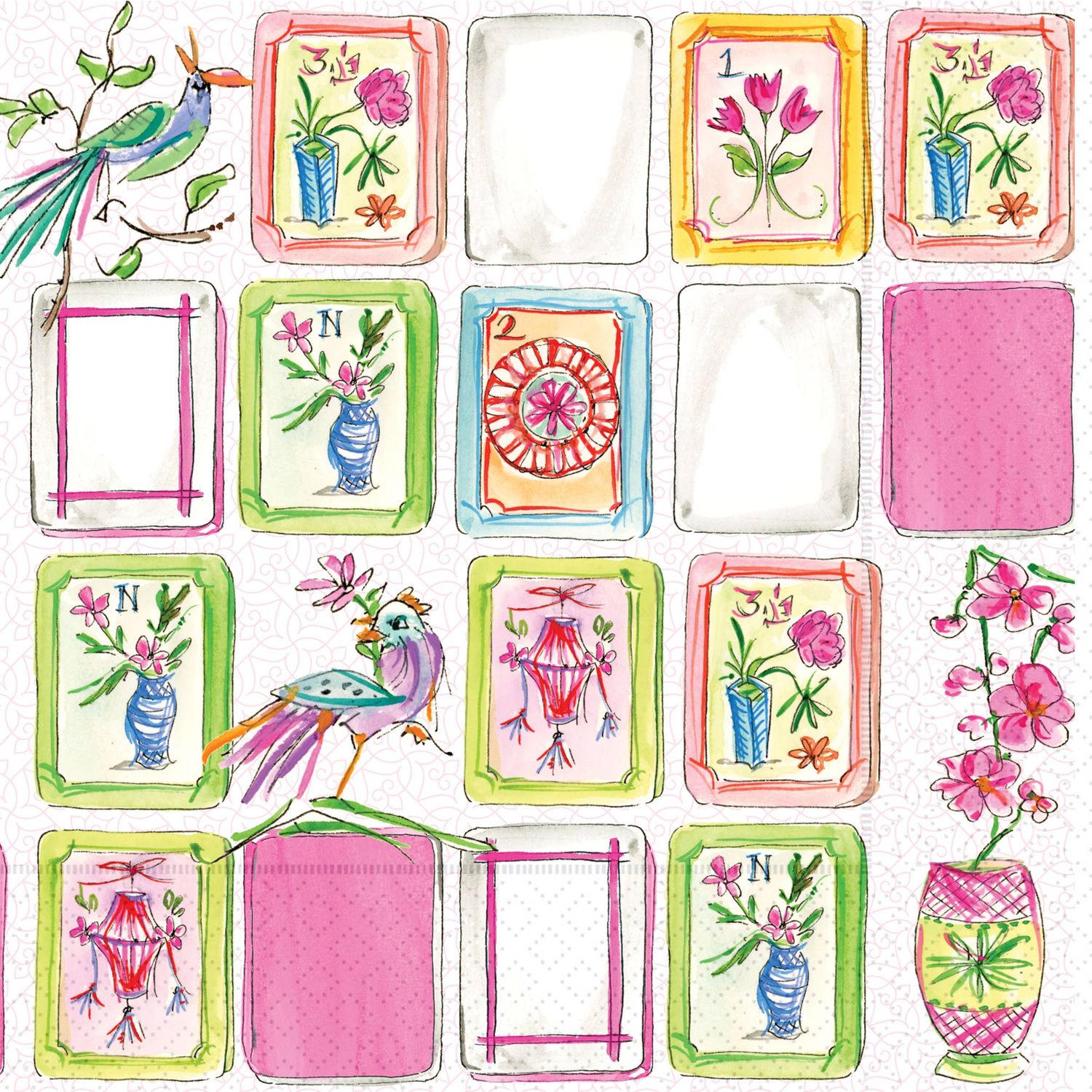 Paper Cocktail Napkins 20 Ct Mahjong Pink Rosanne Beck