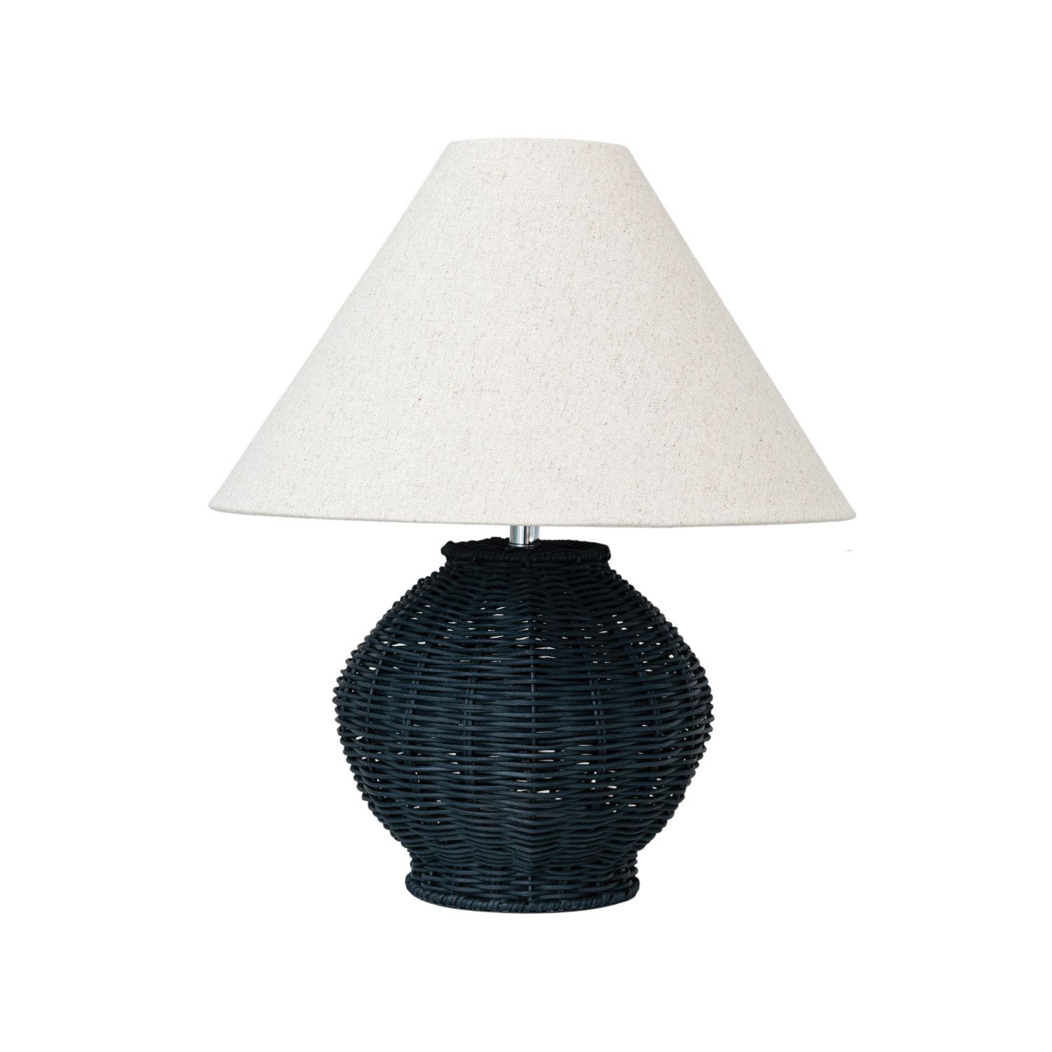 Rattan Lamp; Black; Linen w/Shade
