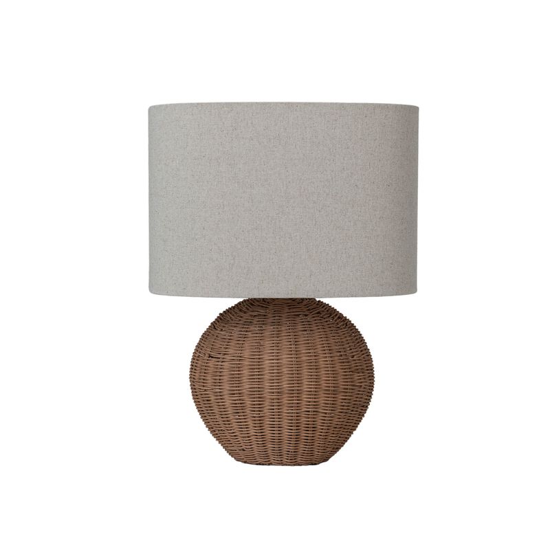 Hand-Woven Rattan Lamp w/Linen Shade