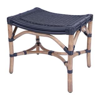 Rattan Woven Stool; Navy/Antique Natural