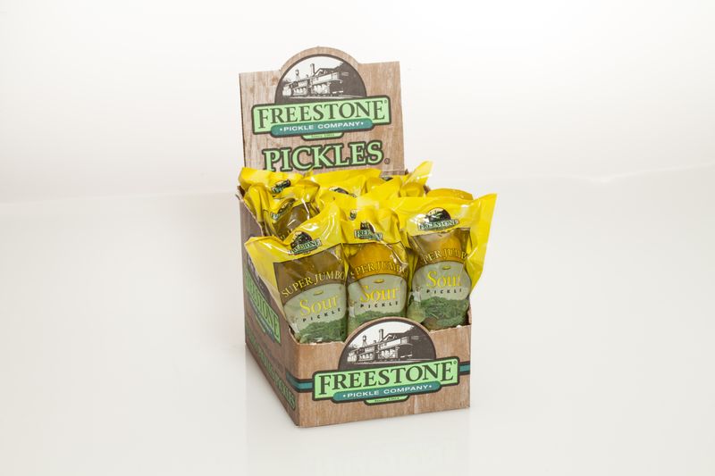 Freestone Pickle 12 Count Box Sour, Super Jumbo, Individually Wrapped Pickles