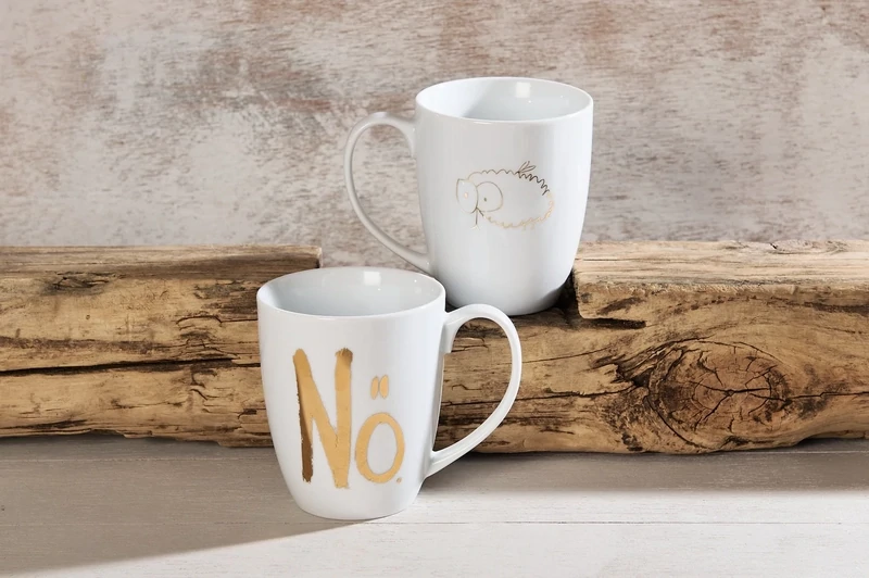 Porzellanbecher mit unserer Marke Nö® - Aufdruck in Echtgold.