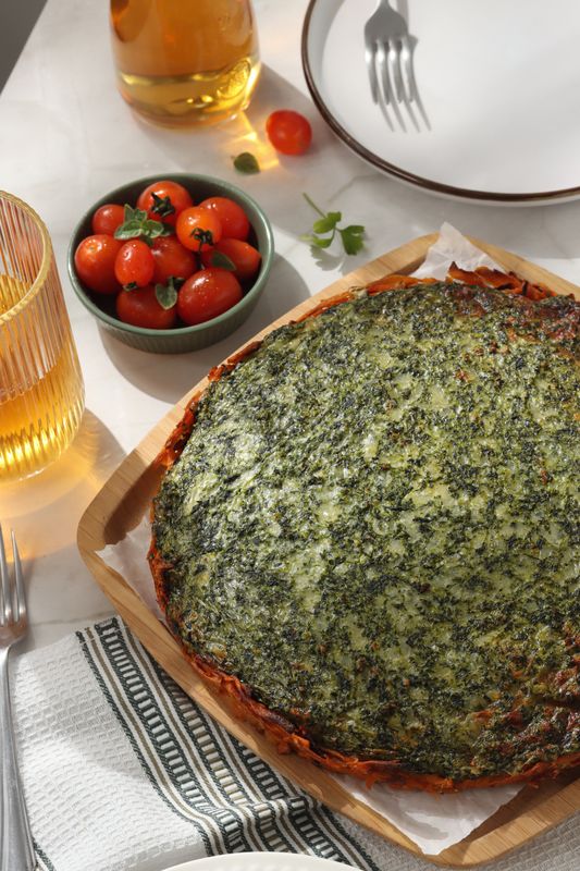 Tarta de espinaca con masa de boniato