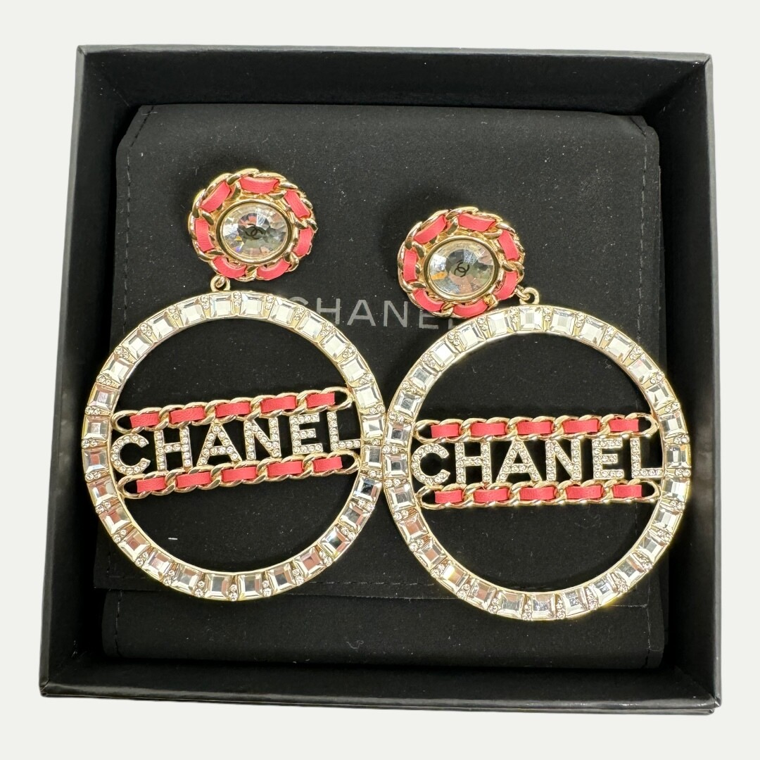 Chanel Crystal CC Hoop Clip On Earrings