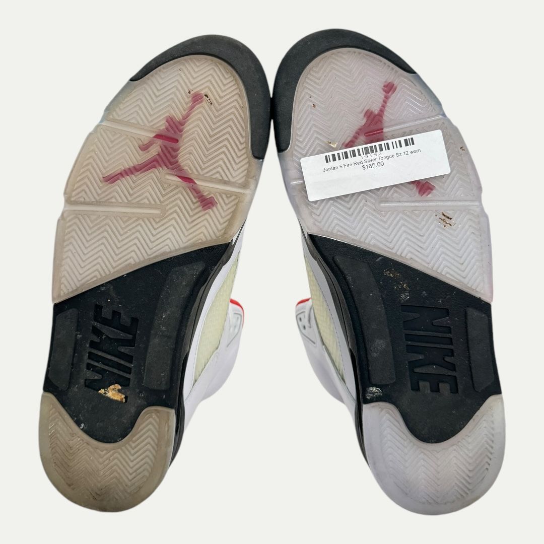 Jordan 5 Fire Red Silver Tongue Sz 12