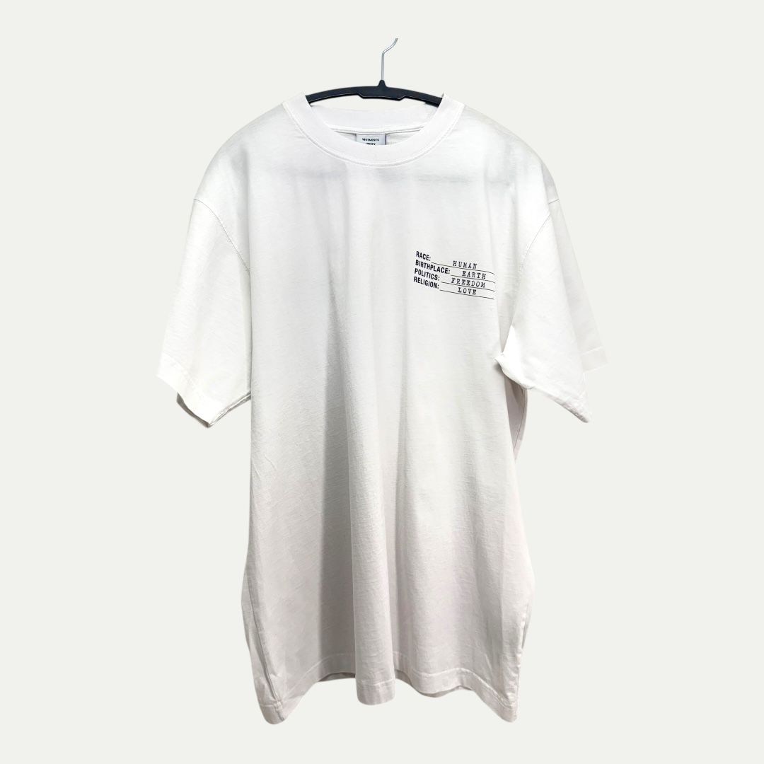 Vetements Human Identity Tee Sz XL