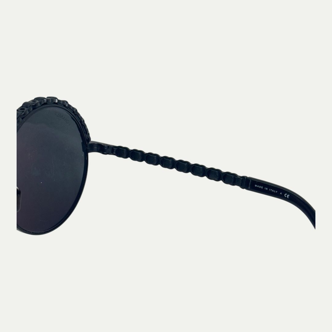 Chanel Calfskin Round Black Sunglasses