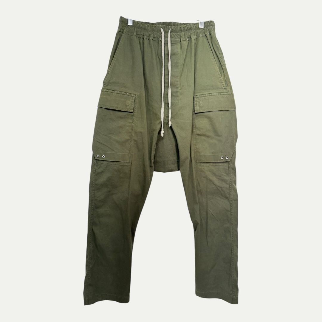 Rick Owens Olive Drop Crotch Cargo Pants Sz 48(32)